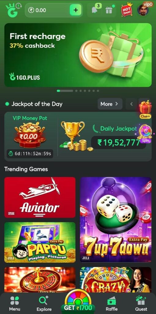 1Go.Plus Game app interface play and earn screen